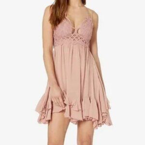 Free People Adella Frilled Chemise Slip Dress in Rose